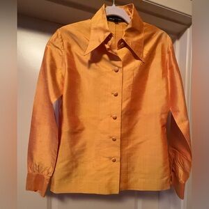Jim Thompson Thai 100% Silk Sz 10 Bright Orange Blouse Button Up Shirt Luxury